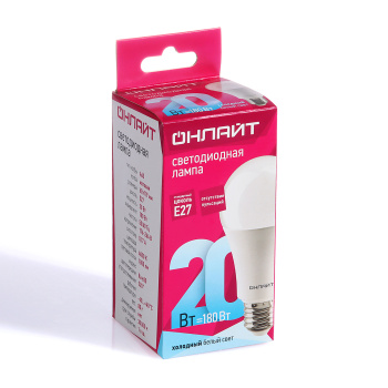 Лампа светодиодная ОНЛАЙТ, Е27, груша A60, 20 Вт, 1800 Лм, 4000 К, нейтральный белый