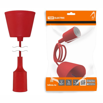 Патрон Е27 с подвесом пластик красный 1 м. TDM SQ0335-0063 *1/60