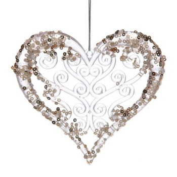 Подвеска "Сказочное сердце" 12 см, Белый/Золотой блеск
