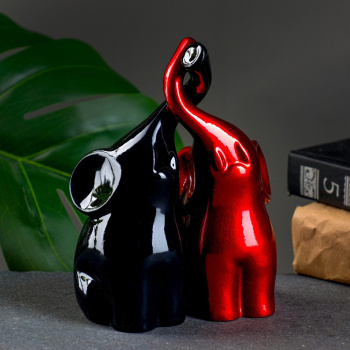 Фигура "Пара слонов" черный + бордовый глянец 7х12х16см   4241542