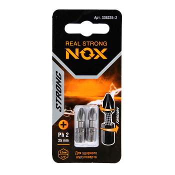 Бита крестовая PH2х 25мм (2шт) торсионная S2 хвостовик1/4"С STRONG арт.336225-2 NOX *10/50/100