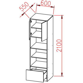 Пенал 600х2100х550 мм BROZEX-WOOD Lux, для духового шкафа и СВЧ,