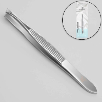 Пинцет узкий прямой наконечник 8,5см серебр TNL
