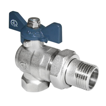 Кран шаровый 1/2" (Ø15) М/П бабочка с американкой угловой AQUALINK (01171) *1/10/100