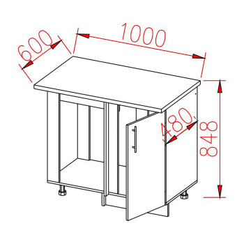Шкаф напольный угловой 1000х850х600 мм BROZEX-WOOD Viola, левый, с дверцей, белый / дуб вотан