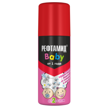 Аэрозоль 2в1 от комаров и мошек 100мл для детей от 1 года Рефтамид Baby (Сибиар) *15*