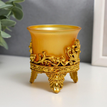 Подсвечник пластик, стекло "Цветок лотоса" золото 6,5х6х6 см 3539199