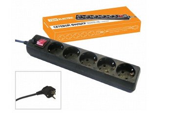 Сетевой фильтр 6 розеток 3м 16А ПВС 3x1 нагрузка 3500Вт черный TDM SQ1304-0012 *1/20