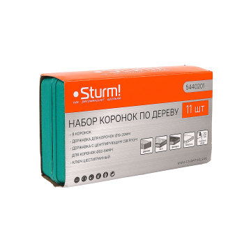 Набор коронок по дереву (19/22/29/32/38/44/51/64, державка/ключ) (5440201) STURM *1/30