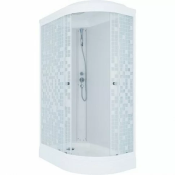 Кабина душевая 120*80 А Коралл левая ДН4 1/4 круга, поддон низкий белый, стекло Мозаика (7 мест)